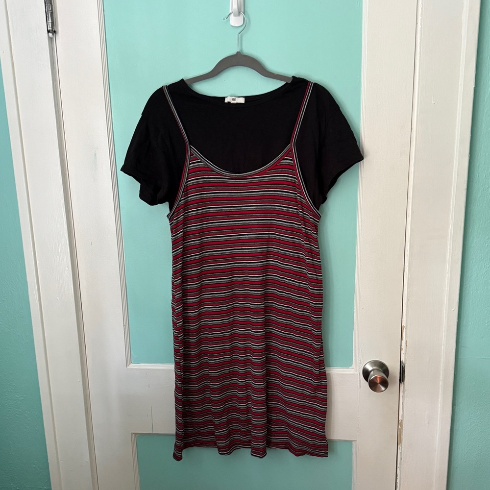 Striped Dress with Black T-Shirt